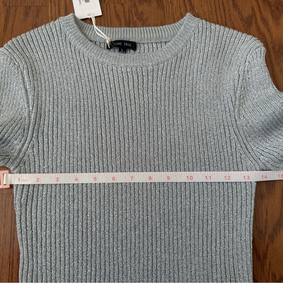 🩶 Love Tree Cosmic Crush Sparkly Metallic Ribbed Cropped Stretchy Top NWT Large - Picture 13 of 15